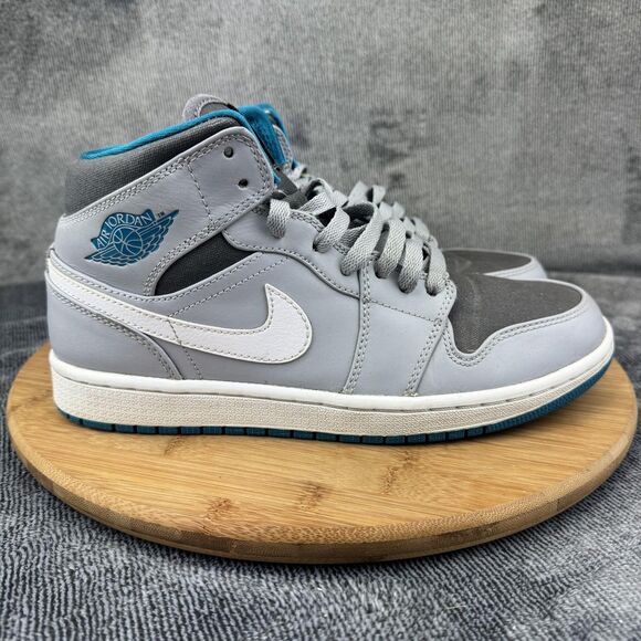 Air Jordan 1 Mid Wolf Grey Shoes Mens Size 8 Teal Blue 554724-027 Retro Sneakers - Picture 1 of 10